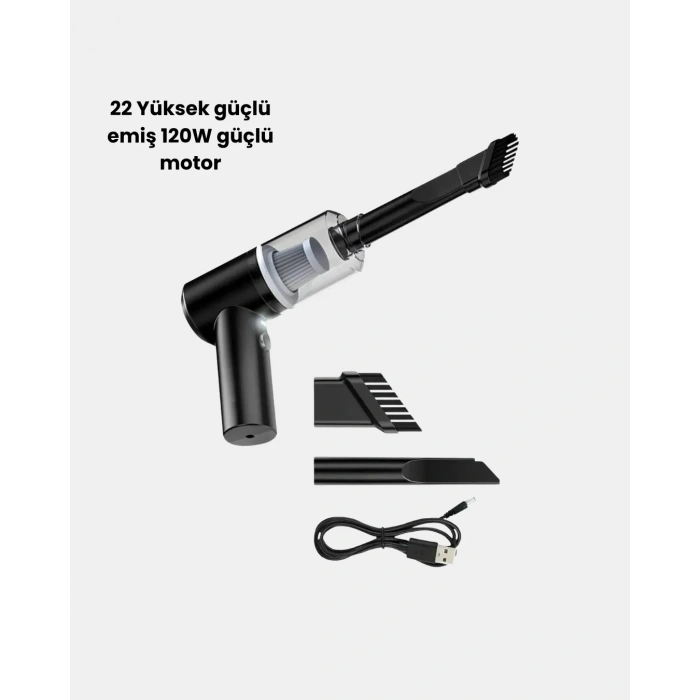 Taşınabilir Vakumlu Araç Süpürgesi – Katlanabilir Sap, Yıkanabilir Filtre, 120w Motor
