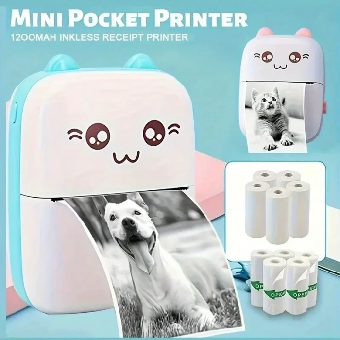 Taşınabilir Yazıcı, Mini Cep Kablosuz Termal Yazıcı Android iOS Akıllı Telefonlar için Uygun, BT Mürekkepsiz Baskı, Etiketler, Fişler, Fotoğraflar, Notlar, Öğrenme (5263)