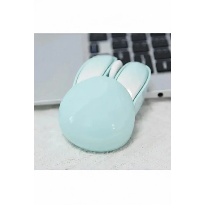 Tavşan Figürlü Kablosuz Mouse Pil Dahil Etiket Hediyeli Mavi