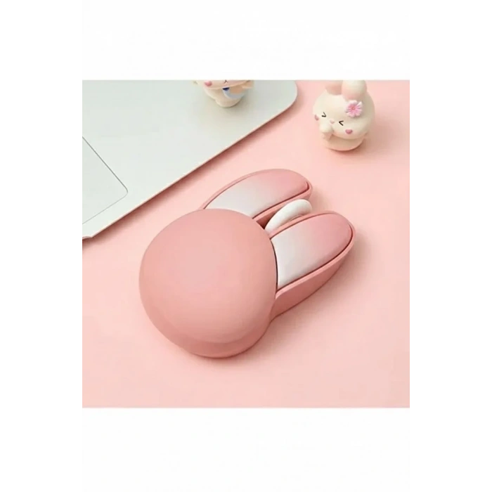 Tavşan Figürlü Kablosuz Mouse Pil Dahil Etiket Hediyeli Pembe
