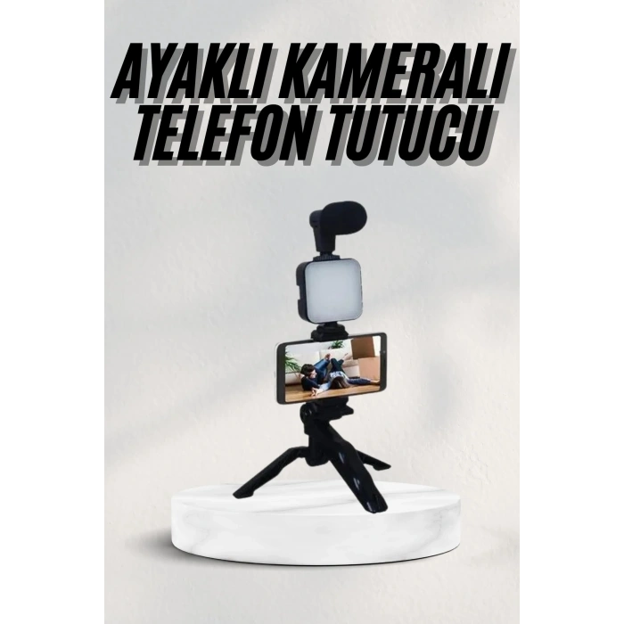 Telefon Tutucu Led Işıklı Kumandalı Mikrofon Telefon Vlog Video Kayıt
