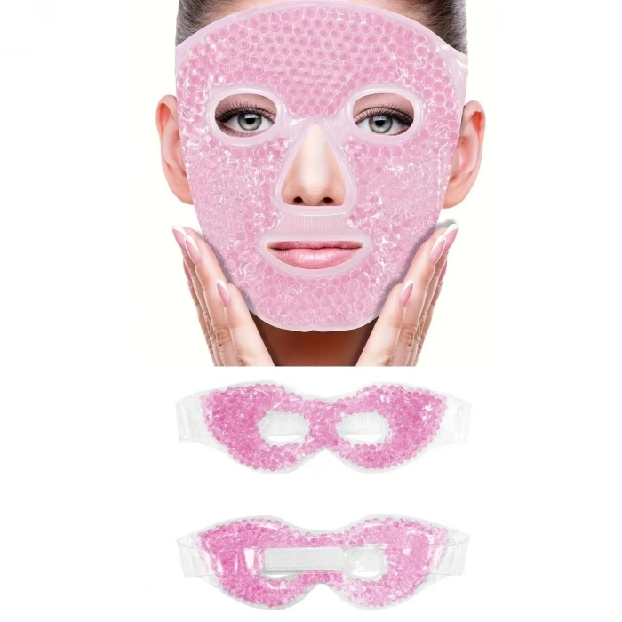 Terapi Jel Boncuklu Yüz Ve Göz Maskesi Seti Pembe Sıcak Ve Soğuk Kullanım