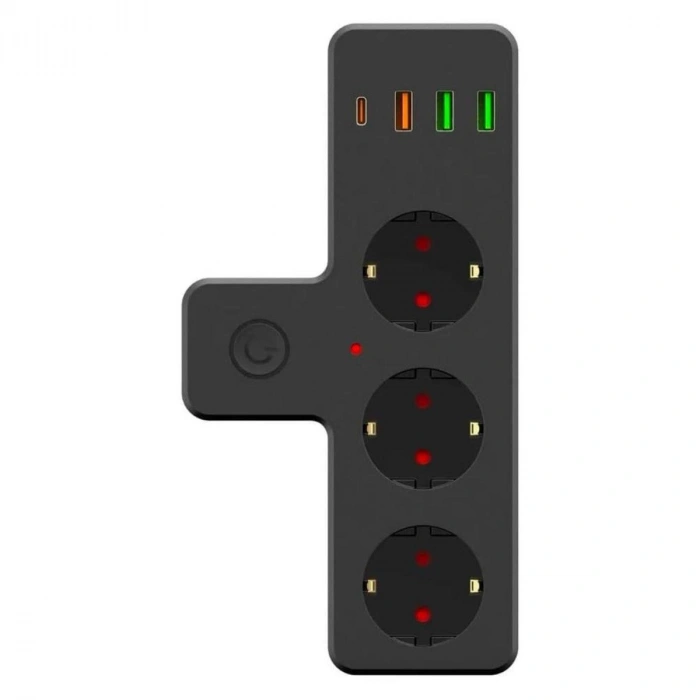 Termal Akım Korumalı 3 Adet Soket,3 Adet USB ve 1 Adet Type-C Girişli 20w Priz Model 3397 (5263)
