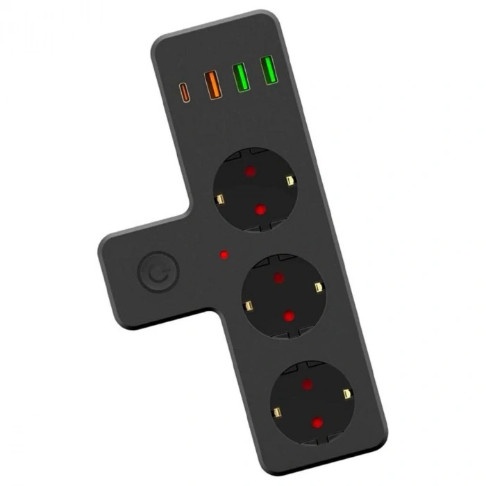 Termal Akım Korumalı 3 Adet Soket,3 Adet USB ve 1 Adet Type-C Girişli 20w Priz Model 3397 (5263)
