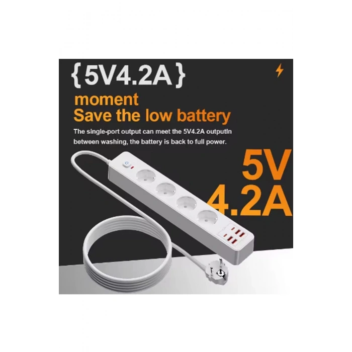 Termal Akım Korumalı 4’lü Priz 4x Usb 2x Type-c Çıkışlı Grup Priz Çoğaltıcı (3500w)