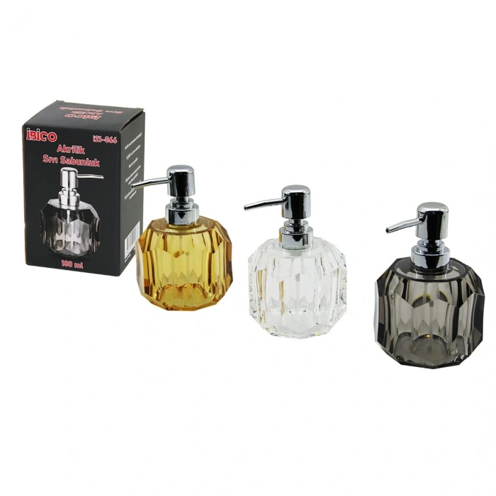 TOMBUL YUVARLAK - PRİZMA  ŞEFFAF - RENKLİ   AKRİLİK - MİKA KRİSTAL  SIVI SABUNLUK  180ML (5263)