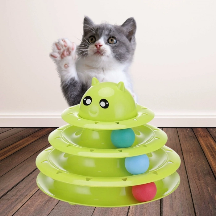 Tower Of Tracks Eğlenceli Üç Katlı Kedi Oyuncağı Seti Kedi Oyunu (5263)