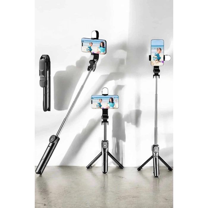 Tripod Kablosuz Bluetooth Bağlantılı Selfie Çubuğu 360 Derece Dönebilen