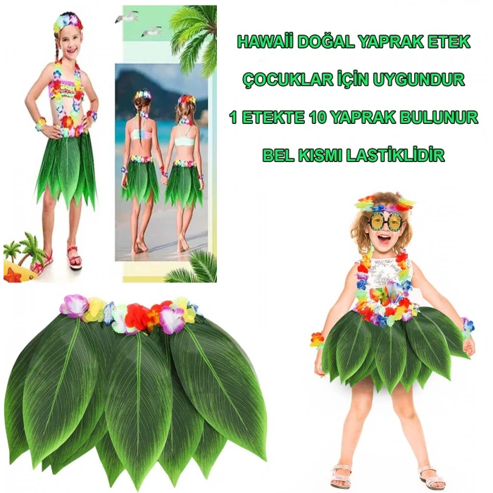 Tropikal Esintili Hawaii Yapraklı Parti Eteği Çocuk Boy (5263)