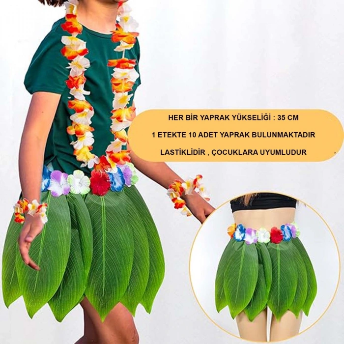 Tropikal Esintili Hawaii Yapraklı Parti Eteği Çocuk Boy (5263)