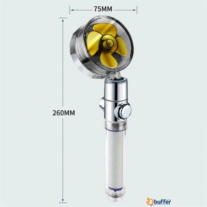 Turbo Pervaneli ve Filtreli Su Tasarruflu 360 Derece Dönebilen Tazyikli Duş Başlığı (5263)