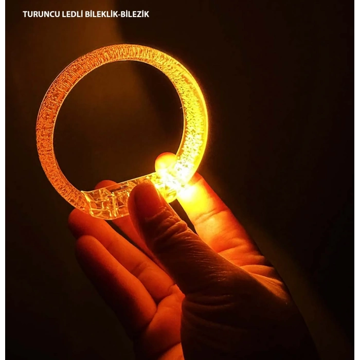 Turuncu Led Işıklı Baskı Yapılabilen Pilli Bileklik Bilezik 1,5 cm Genişlik (5263)