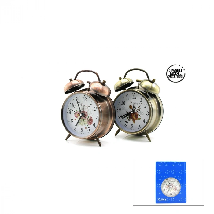 TWIN BELL ALARM CLOCK YUVARLAK MASA ÇALAR SAAT METAL KASA ESKİTME DESENLİ PİLLİ - IŞIKLI ÇAP: 10CM BGC-52 HERHANGİ BİR RENK GÖNDERİLİR (5263)