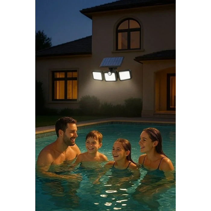 Üçlü Solar Led Projektör – Beyaz Işık – Sensörlü Dış Mekân Aydınlatma (5263)