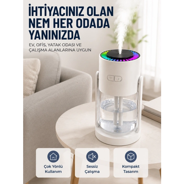 Ultrasonik Hava Nemlendirici Renkli Led Işıklı Sessiz Oda Nemlendirme Cihazı