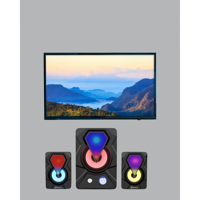 Usb Bağlantılı Rgb 2.1 Hoparlör Seti Derin Bas Ve Renkli Işık