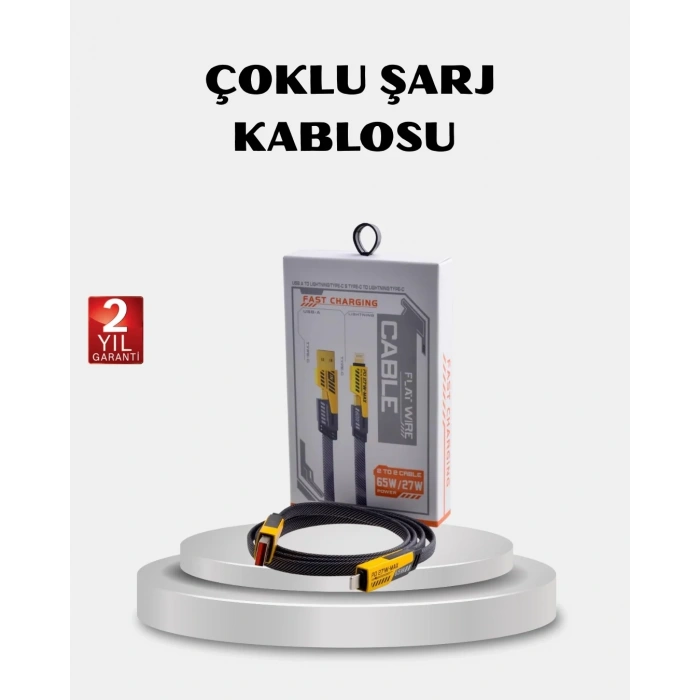 Usb-c Usb-a 4’ü 1 Arada Örgülü Kablo 65w Hızlı Şarj Metal Uç Dayanıklı