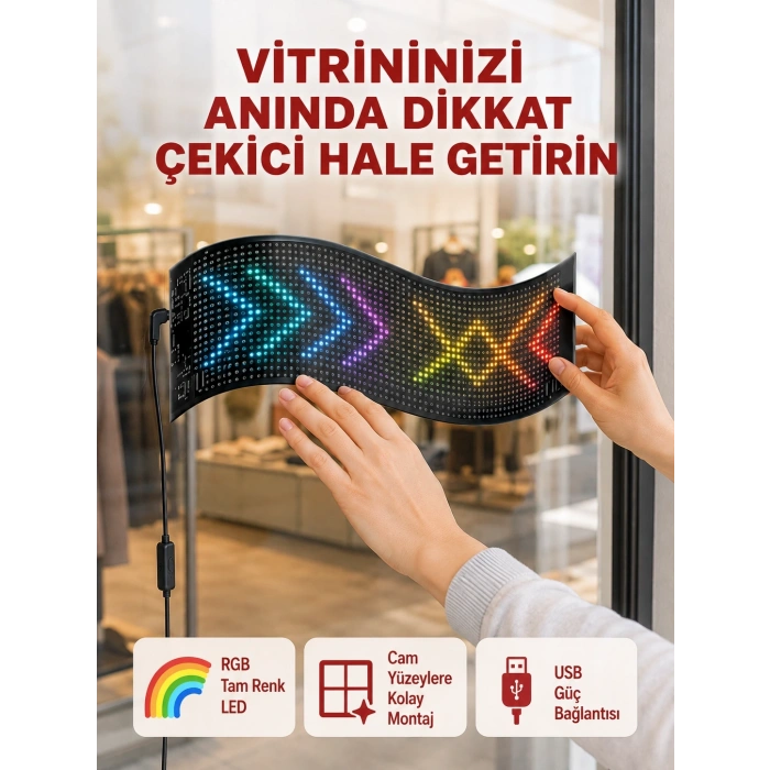 Usb Girişli Rgb Led Tabela Ayarlanabilir Parlaklık Ve Kayan Yazı Özellikli