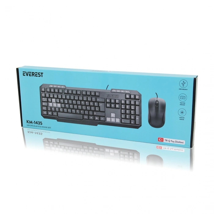 USB KABLOLU KLAVYE - MOUSE SET Q KLAVYE 1200DPI MOUSE KM-1435 (5263)