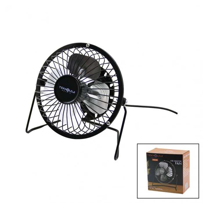 USB - MİNİ FAN METAL KASA - AYAK=360 DERECE MASA ÜSTÜ VANTİLATÖR 4-METAL PERVANE 13.5X11X15CM5V-2.5W (5263)
