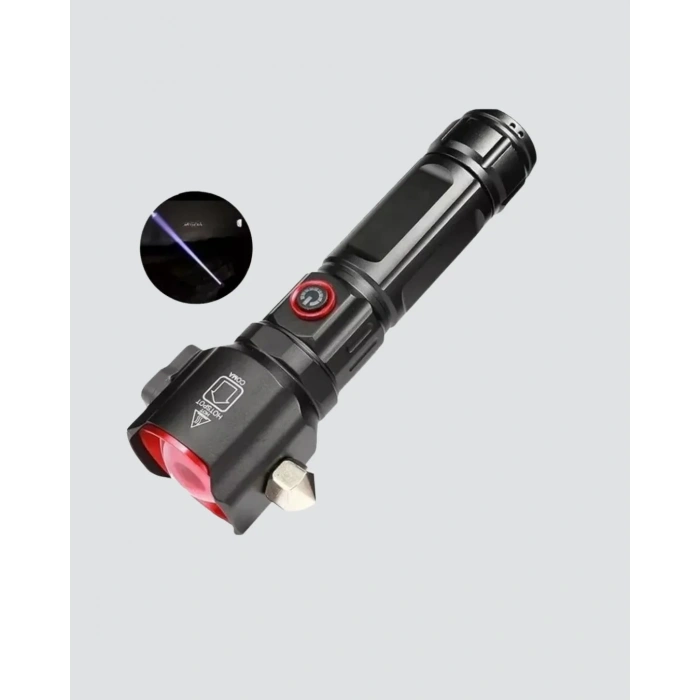 Usb Şarjlı Çok Amaçlı El Feneri Çekiçli Pusulalı