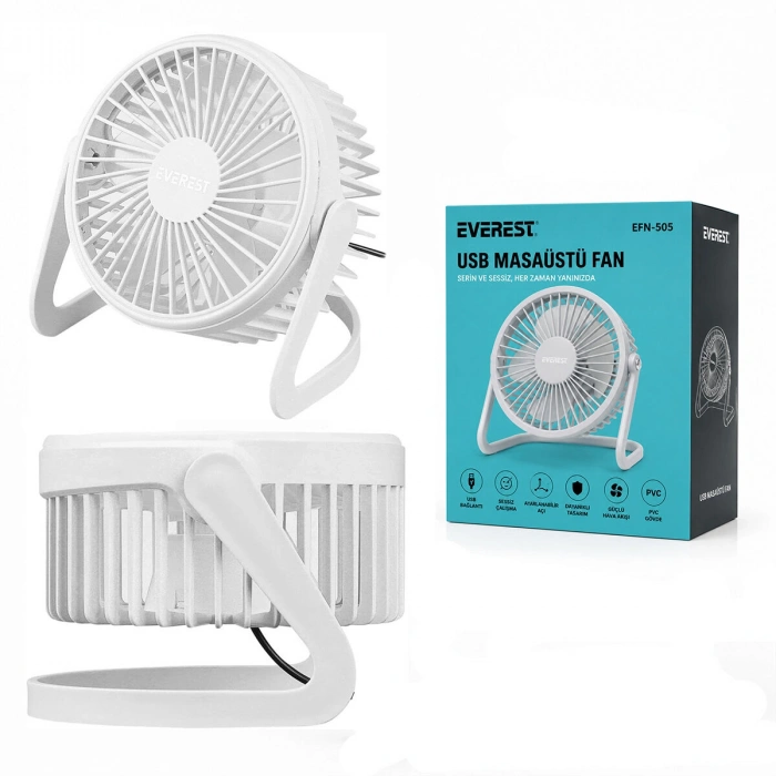 USB ŞARJLI - PVC GÖVDE 14.5X14.1CM MASA ÜSTÜ FAN - VANTİLATÖR EFN-505 (5263)