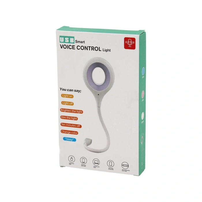 USB SMART VOICE CONTROL LİGHT SESLİ IŞIK AYARLI MİNİ YUVARLAK USB 16 LEDLİ LAMBA AKROBAT KOLLU 2W 5V-0.5A (5263)