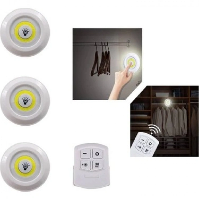 Uzaktan Kumandalı Yapışkanlı 3’lü Led Spot Lamba (5263)