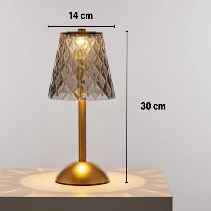 Uzun Klasik Gri Baklava Model LED Masa Lambası – Dokunmatik, 3 Renk Işık Modlu, Şarjlı Dekoratif Gece Lambası (5263)