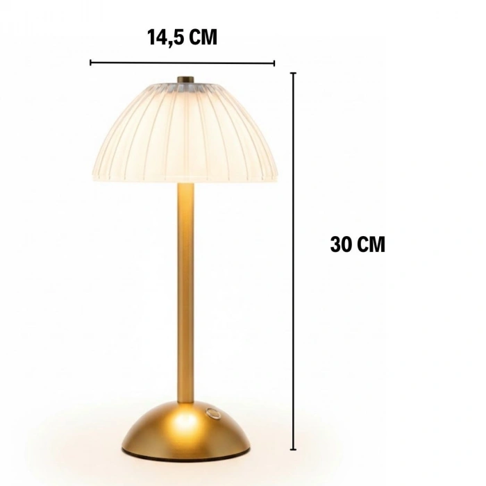 Uzun Mantar Çizgili Model LED Masa Lambası – Dokunmatik, 3 Renk Işık Modlu, Şarjlı Dekoratif Gece Lambası (5263)