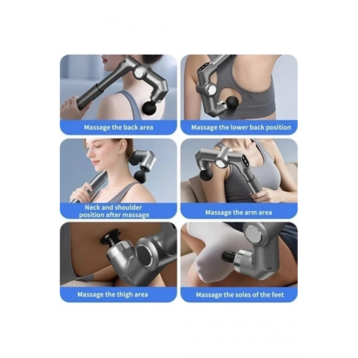 Uzun Saplı Masaj Sı Derin Doku Kas Masaj Aleti 6 Başlıklı Şarjlı Profesyonel 6 Kademe