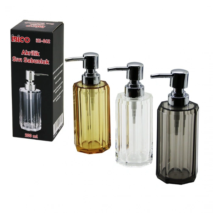 UZUN SEKİZGEN ŞEFFAF - RENKLİ AKRİLİK - MİKA KRİSTAL  SIVI SABUNLUK  200ML (5263)