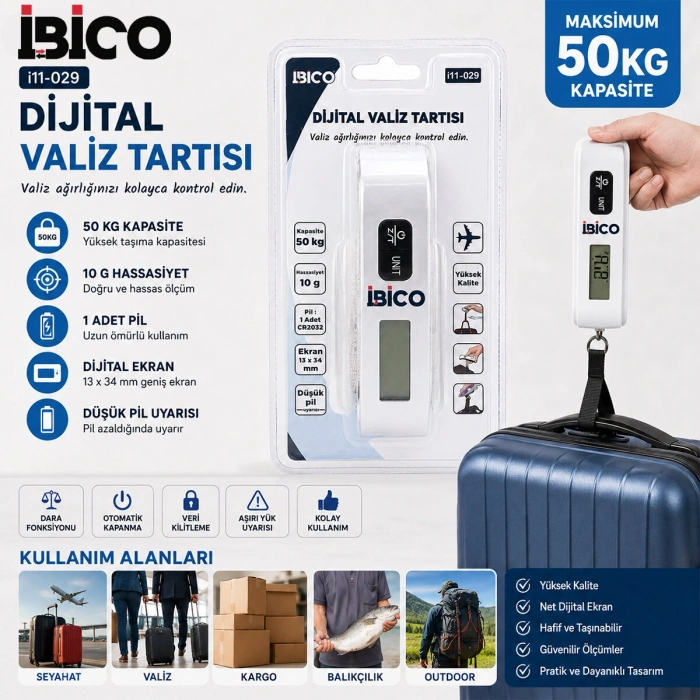 VALİZ MODEL DİJİTAL VALİZ TERAZİ TARTI KANTAR PİLLİ MAX=50KG HASASSİYET = 10GR İ11-029 (5263)