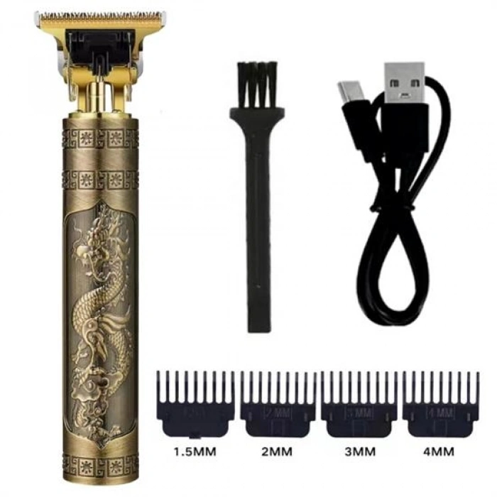 Vintage Görünümlü Güçlü 4 Farklı Başlıklı USB ŞarjlI Manuel Tıraş Makinası (5263)