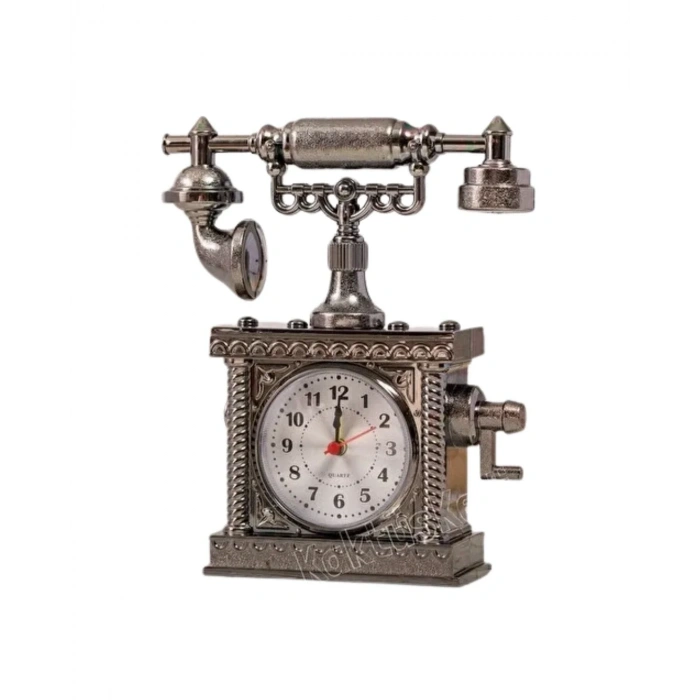 Vintage Telefon Tasarımlı Masa Saati Ve Çalar Saat Dekoratif Model