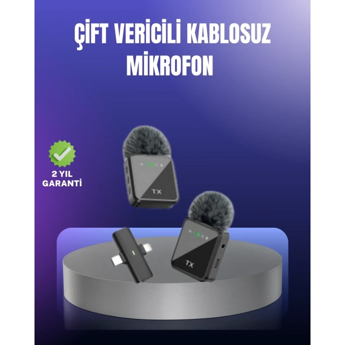 Vlog Podcast Ve Röportajlar İçin Kablosuz Çift Yaka Mikrofon