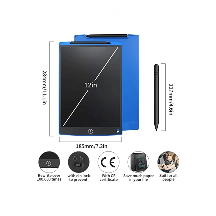 Vothoon 12 Inc Writing Lcd Grafik Dijital Kalemli Çizim Tableti Yazı Tahta Not Yazma Eğitim Tableti