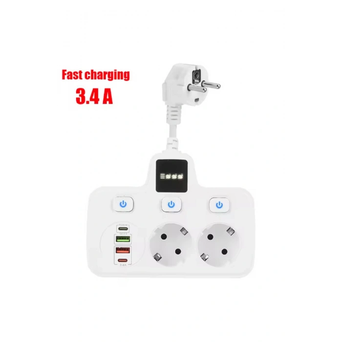 Vtn-503 Akım Korumalı Duvar Tipi Priz 2x Usb 2x Priz Typce 20w