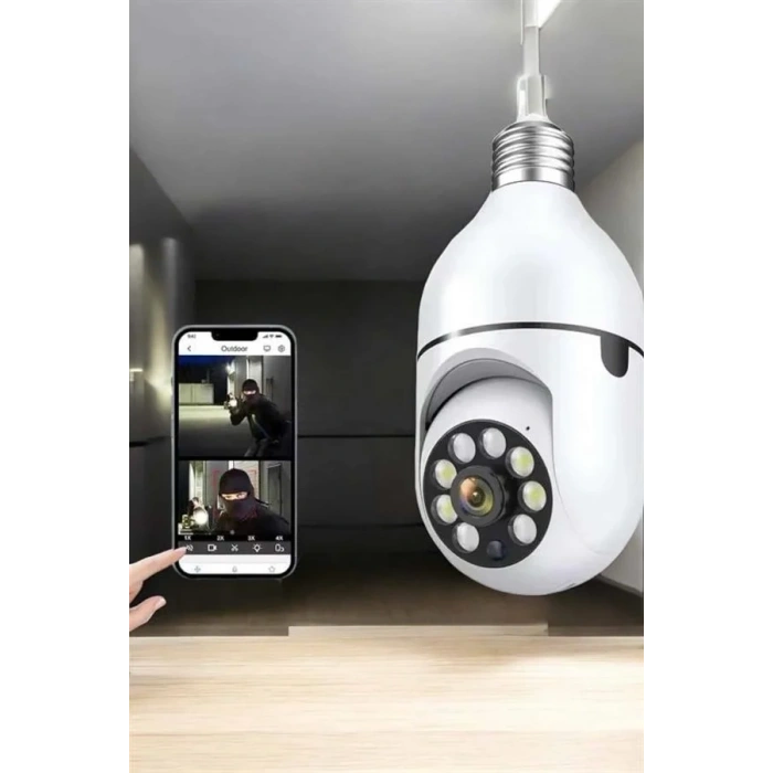 Wifi Kamera Duylu Ampul Görünümlü 360 Derece Dönebilen Ev Kamerası