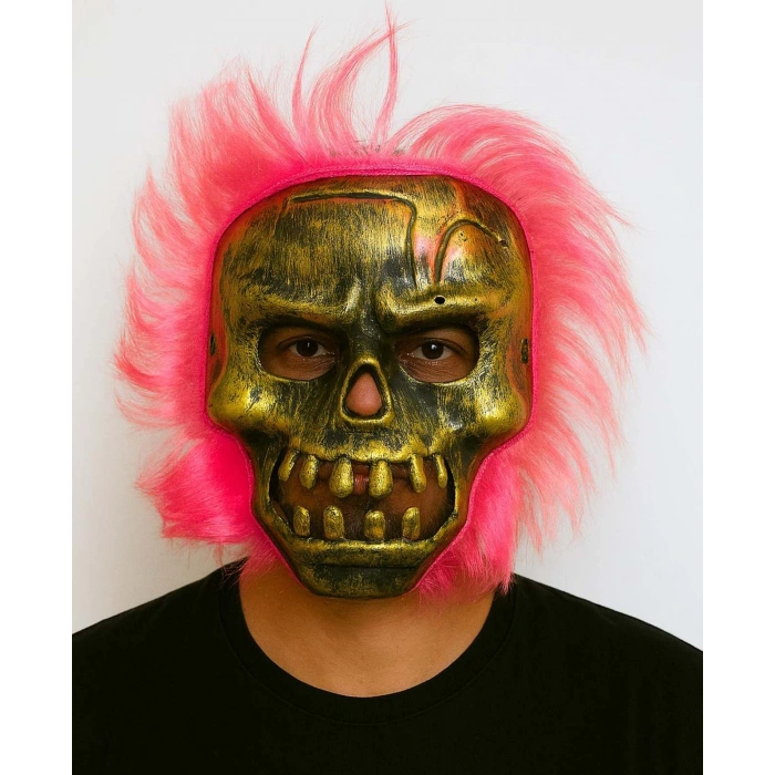 Wild Skull - Bakır Kafatası Pembe Saçlı İskelet Maske (5263)