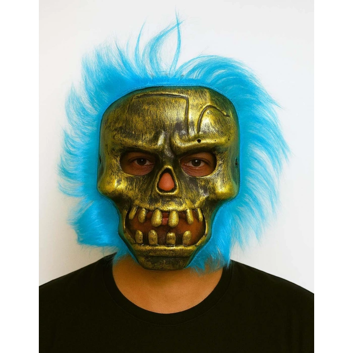 Wild Skull - Bakır Kafatası Turkuaz Saçlı İskelet Maske (5263)