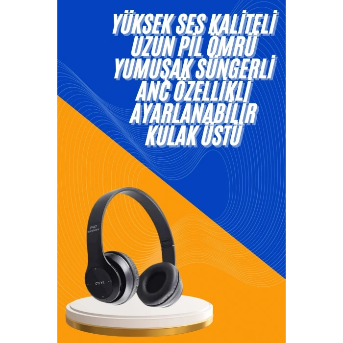Wireless 5.0 Bluetooth Kablosuz Kulaklık Anc Özellikli Kulak Üstü Ayarlanabilir