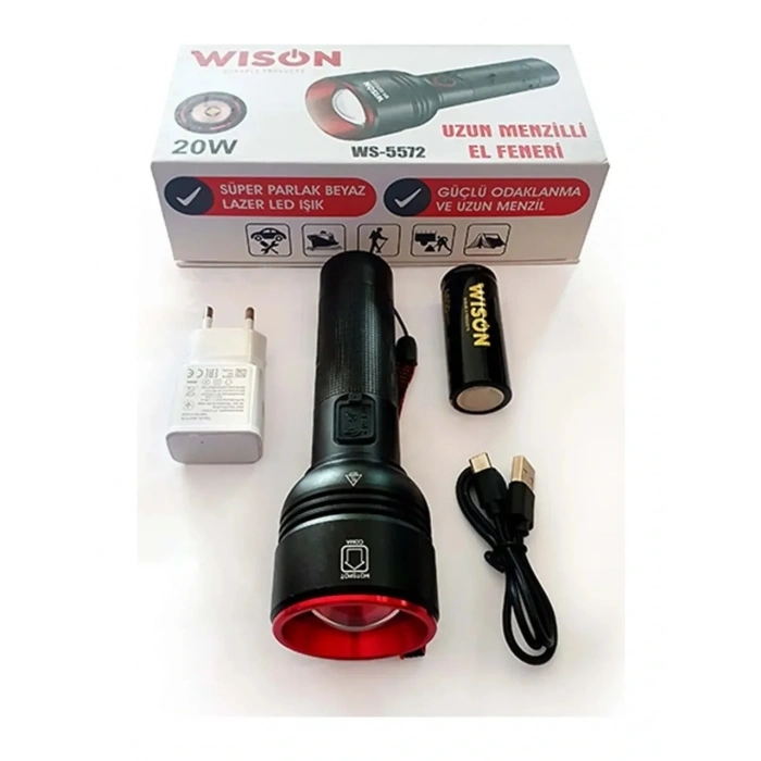WISON WS-5572 20W Uzun Menzilli Şarjlı Metal El Feneri (5263)