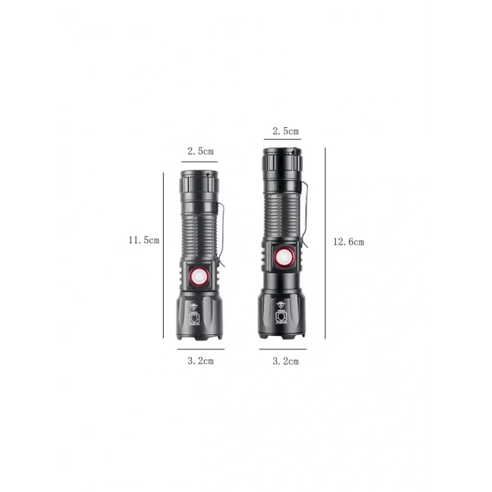 WS-2828 Ultra USB Şarjlı Polis El Feneri, Bekçi, Asker El Feneri Kırmızı Mavi Çakarlı 1000 Lümen (5263)