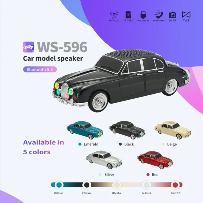 WS-596 Araba Görünümlü Kablosuz Bluetooth Hoparlör Siyah (5263)