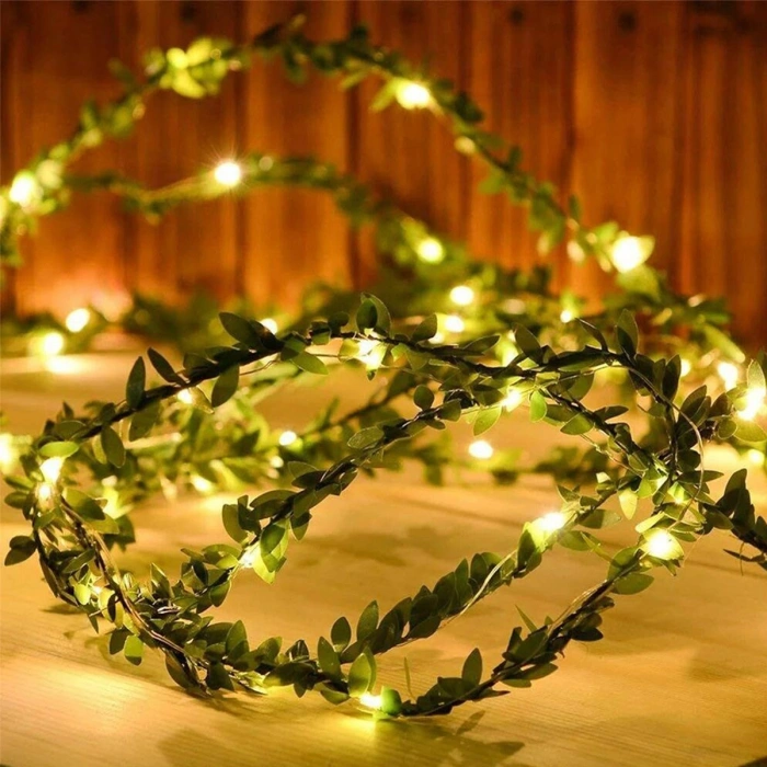 Yapraklı Dekorlu 3 Metre Peri Led Pilli  Işık Yılbaşı Aydınlatma (5263)