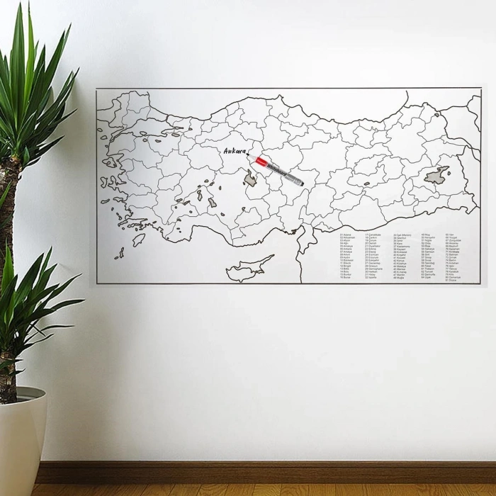 Yazılabilir Türkiye Haritası Manyetik Duvar Stickerı 110 x 56 cm (5263)