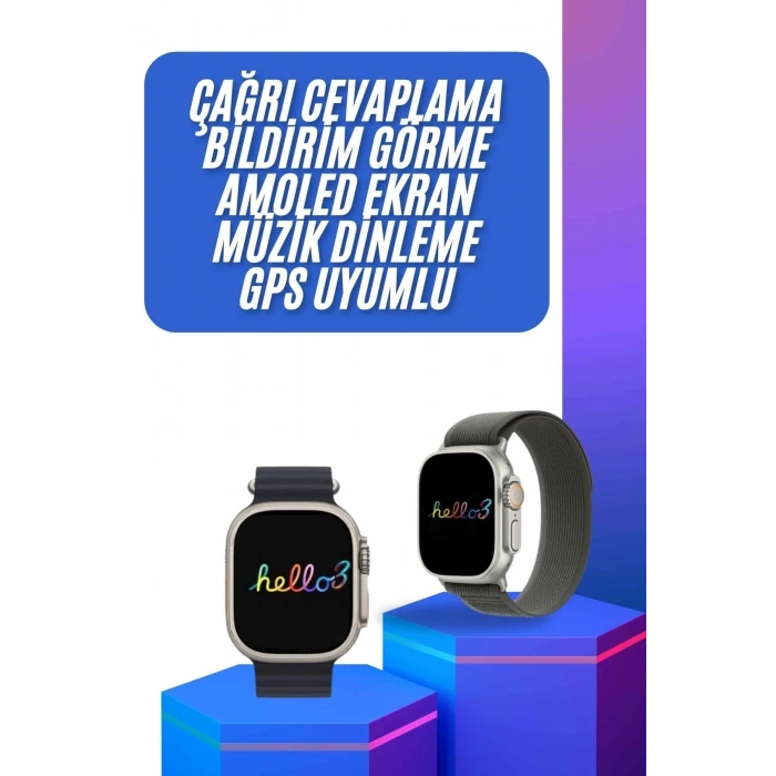 Yeni Nesil 3 Kordonlu Kol Saati 49 Mm Amoled Ekran Akıllı Saat