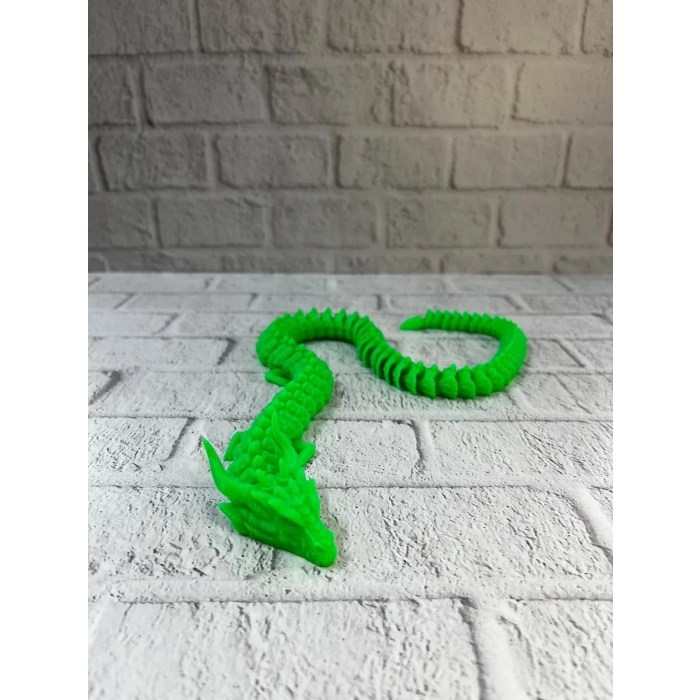 Yeşil Hareketli Ejderha Figürü Esnek Gövdeli Fantastik Dekor 60 Cm