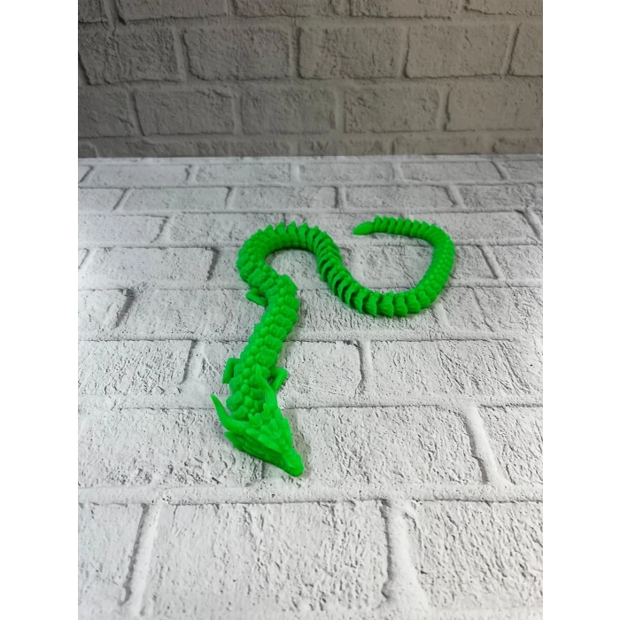 Yeşil Hareketli Ejderha Figürü Esnek Gövdeli Fantastik Dekor 60 Cm